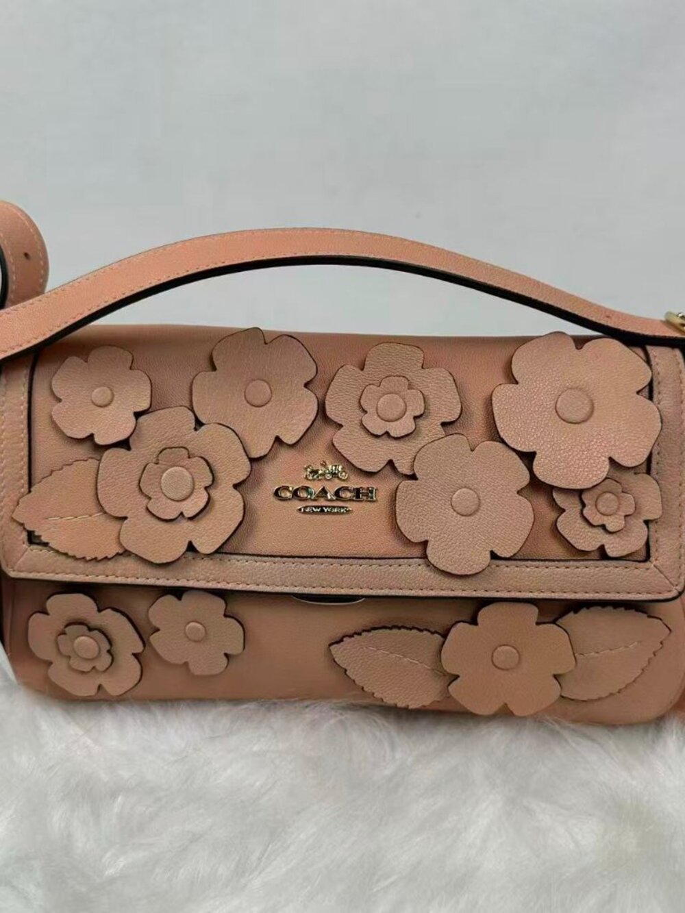 Coach Etta Small Flap Shoulder Bag With Floral Applique Light Pink CDY43 NWT